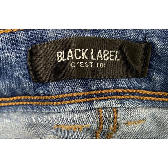 Black Label C' Est Toi Jeans Womens Size 27 Raw Hem Destroyed Denim Patches - Picture 3 of 11